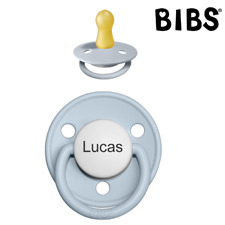 Bibs de Lux sutter med navn (Baby Blue - HK) Runde Latex str.1